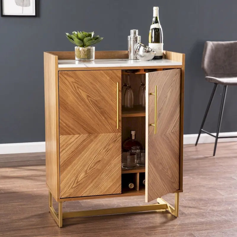 Gold & Faux Marble Wine Cabinet