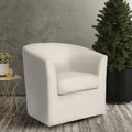 Swivel Barrel Club Chair, White Fabric Upholstery with Swivel Function