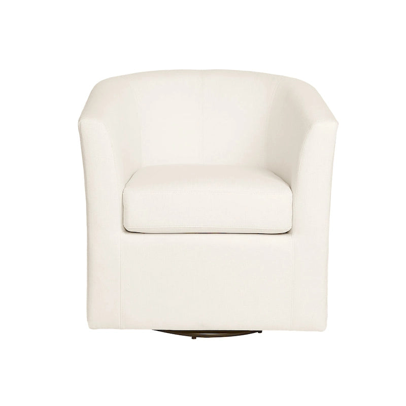 Swivel Barrel Club Chair, White Fabric Upholstery with Swivel Function