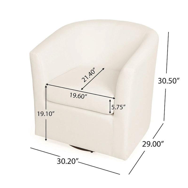 Swivel Barrel Club Chair, White Fabric Upholstery with Swivel Function