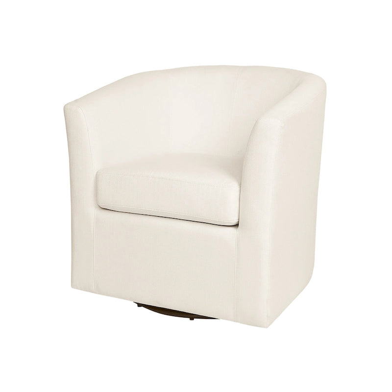 Swivel Barrel Club Chair, White Fabric Upholstery with Swivel Function