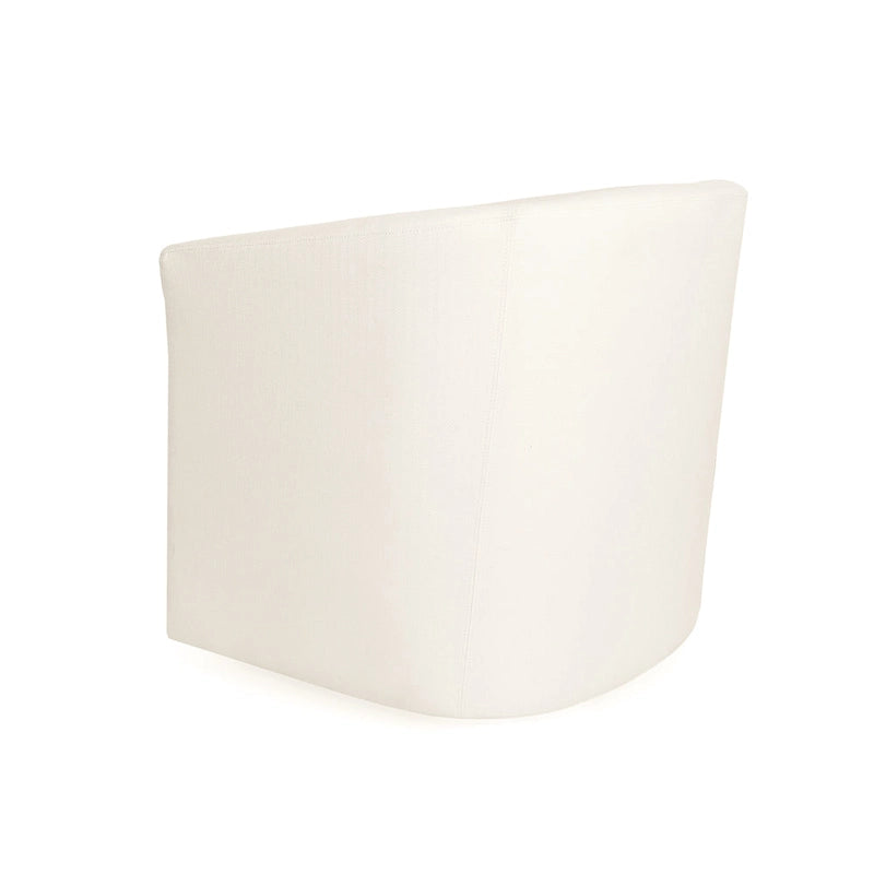 Swivel Barrel Club Chair, White Fabric Upholstery with Swivel Function