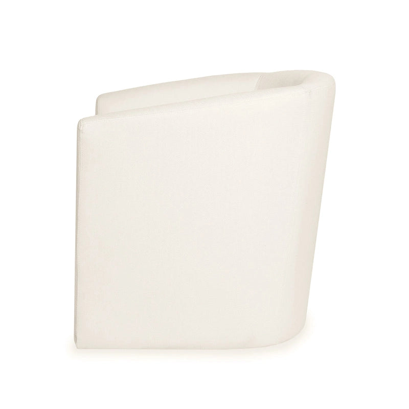 Swivel Barrel Club Chair, White Fabric Upholstery with Swivel Function