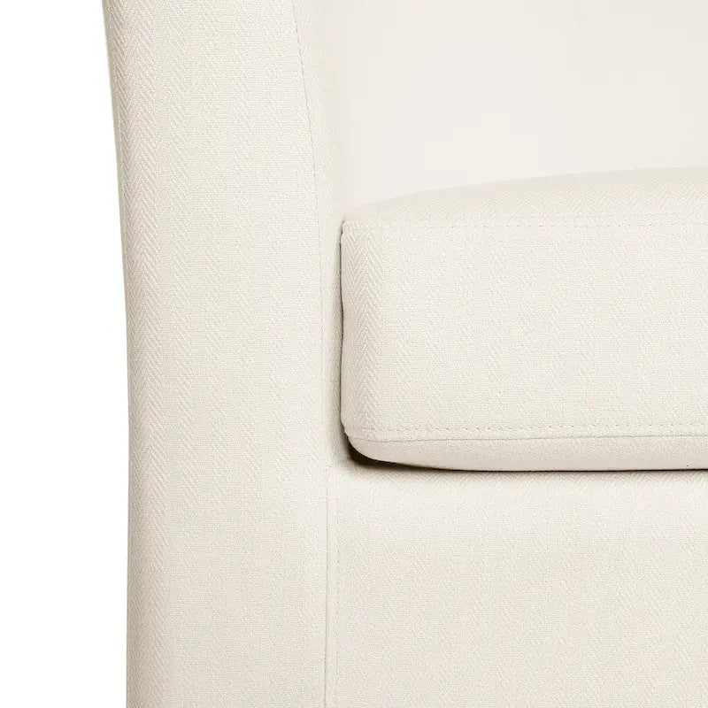 Swivel Barrel Club Chair, White Fabric Upholstery with Swivel Function