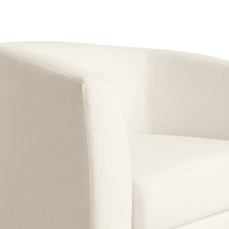 Swivel Barrel Club Chair, White Fabric Upholstery with Swivel Function