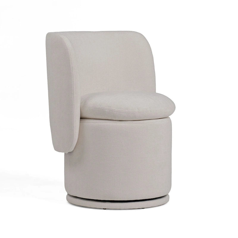 26 Inch Swivel Dining Chair, Off White Fabric, Wingback, Wood