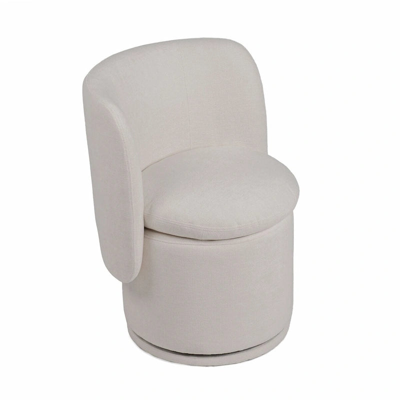 26 Inch Swivel Dining Chair, Off White Fabric, Wingback, Wood