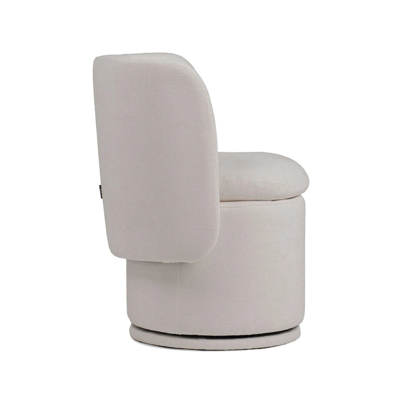 26 Inch Swivel Dining Chair, Off White Fabric, Wingback, Wood