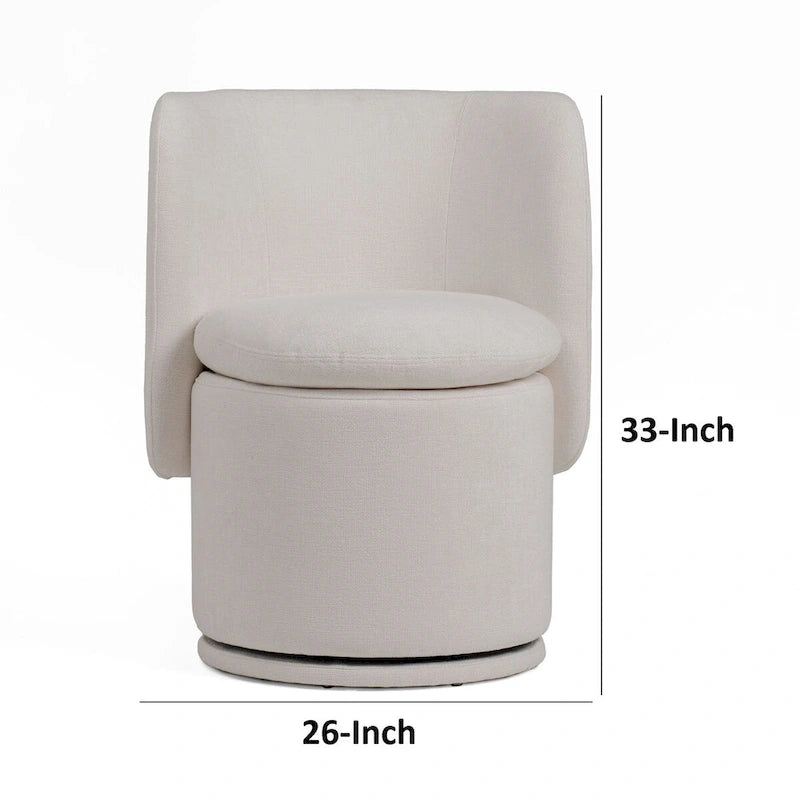 26 Inch Swivel Dining Chair, Off White Fabric, Wingback, Wood