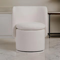 26 Inch Swivel Dining Chair, Off White Fabric, Wingback, Wood